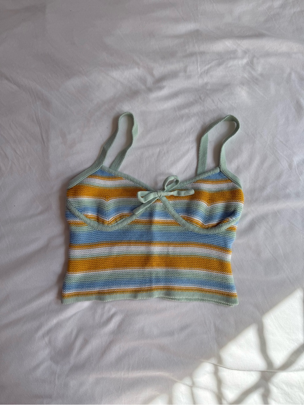 Striped Knit Cami Tank Top in Pastel Blue, Yellow & White